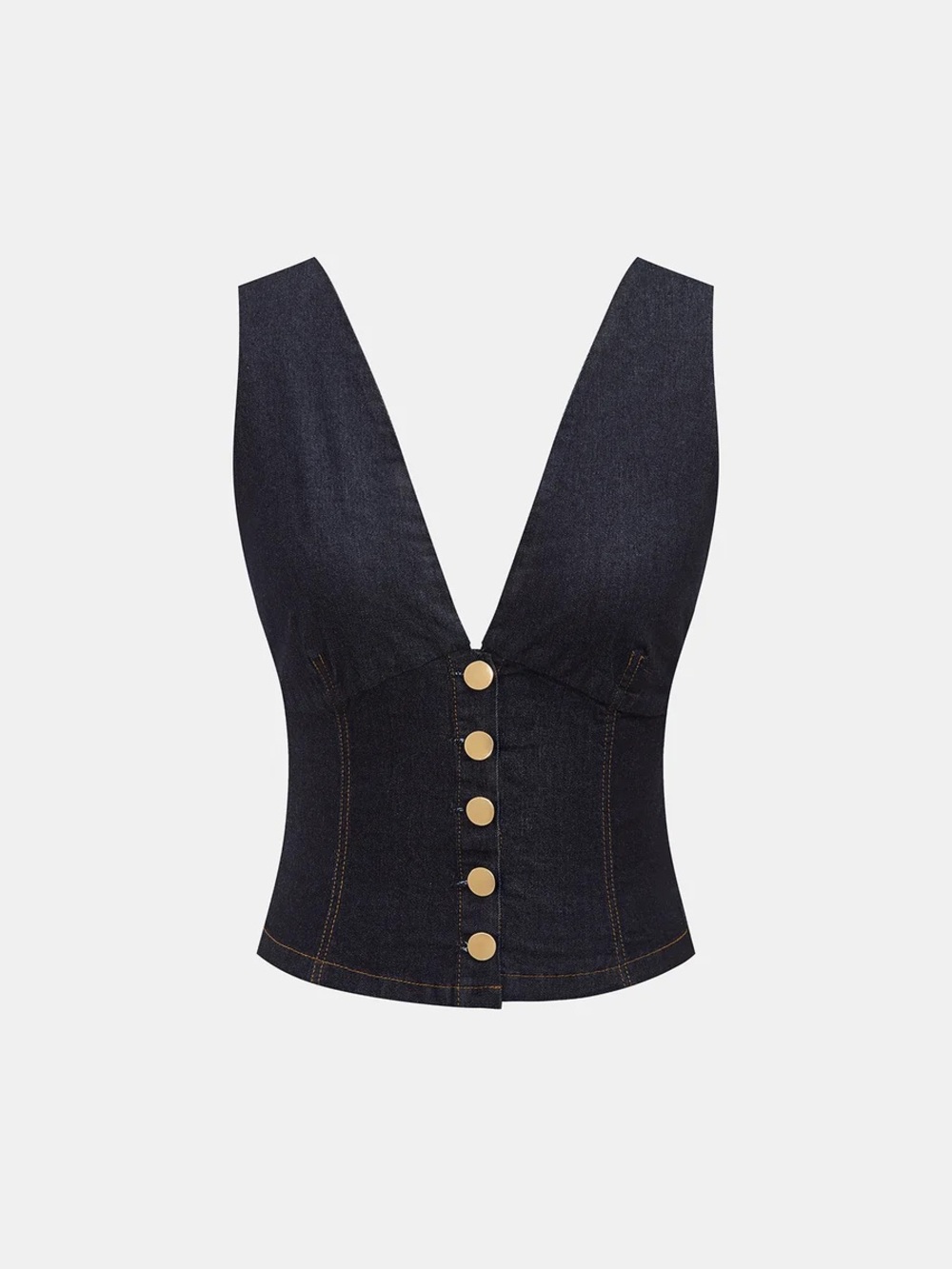Commense Metal Button Denim Deep V-Neck Tank Top
